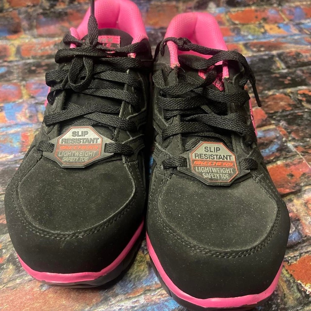 Sketchers black and pink safety toe shoes